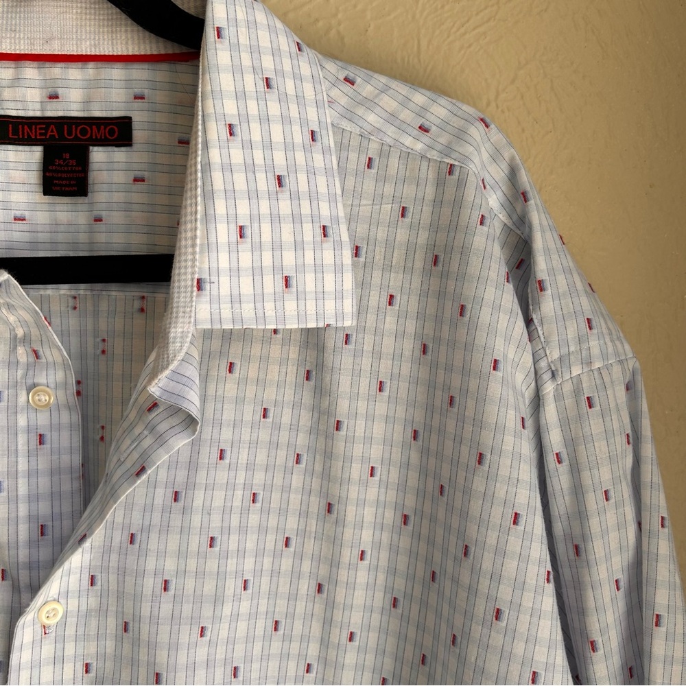 Linea Uomo white blue red button down shirt Size 18 34/35